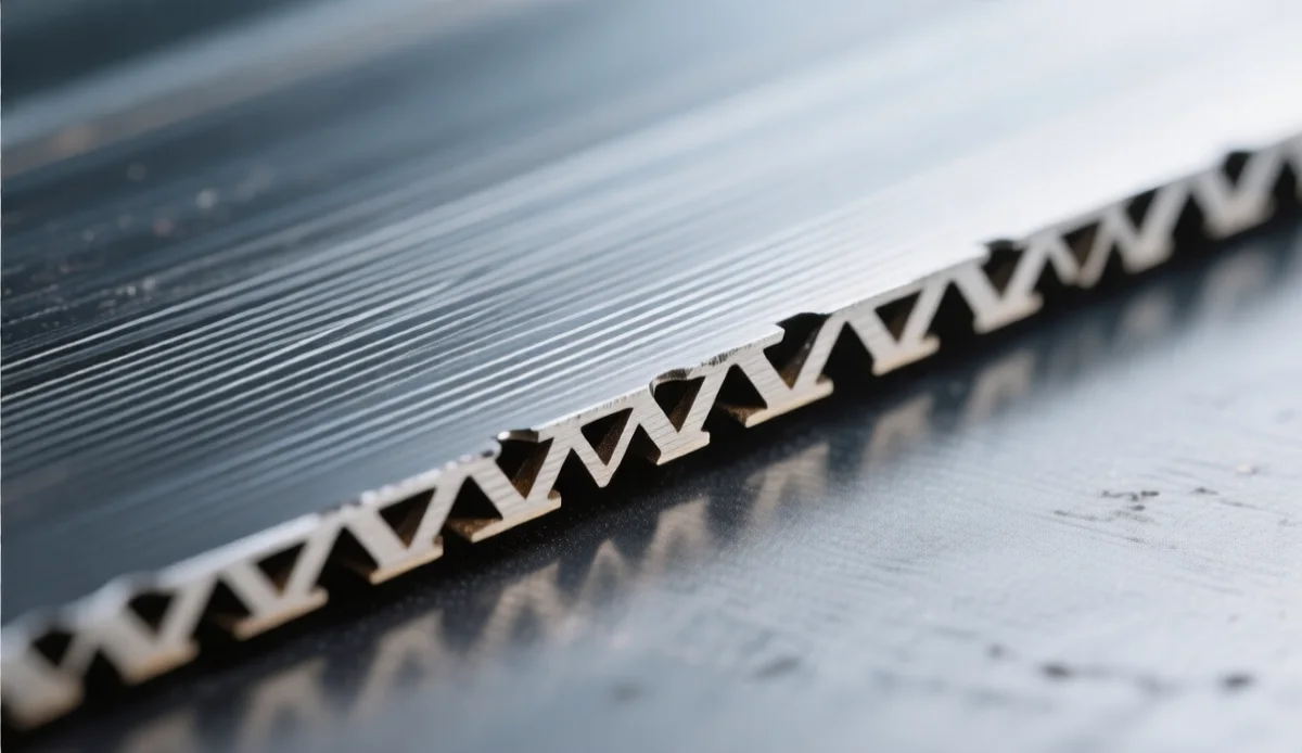 Close-up of laser cut edge striation quality on steel plate