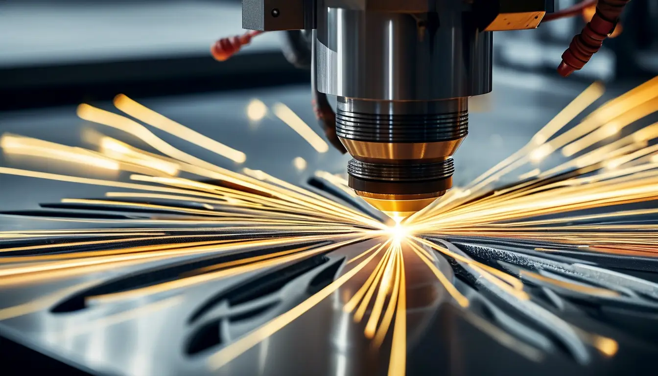 Fiber laser cutting a decorative geometric pattern into stainless steel sheet for architectural screens