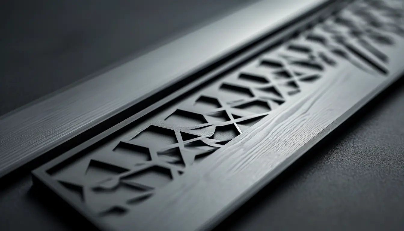 Close-up of a laser cut geometric pattern showing clean edges in brushed stainless steel