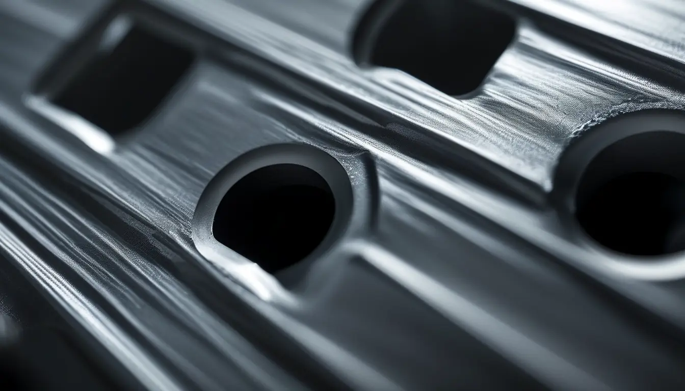 Close-up of perforated metal sheet with staggered round holes and clean edges