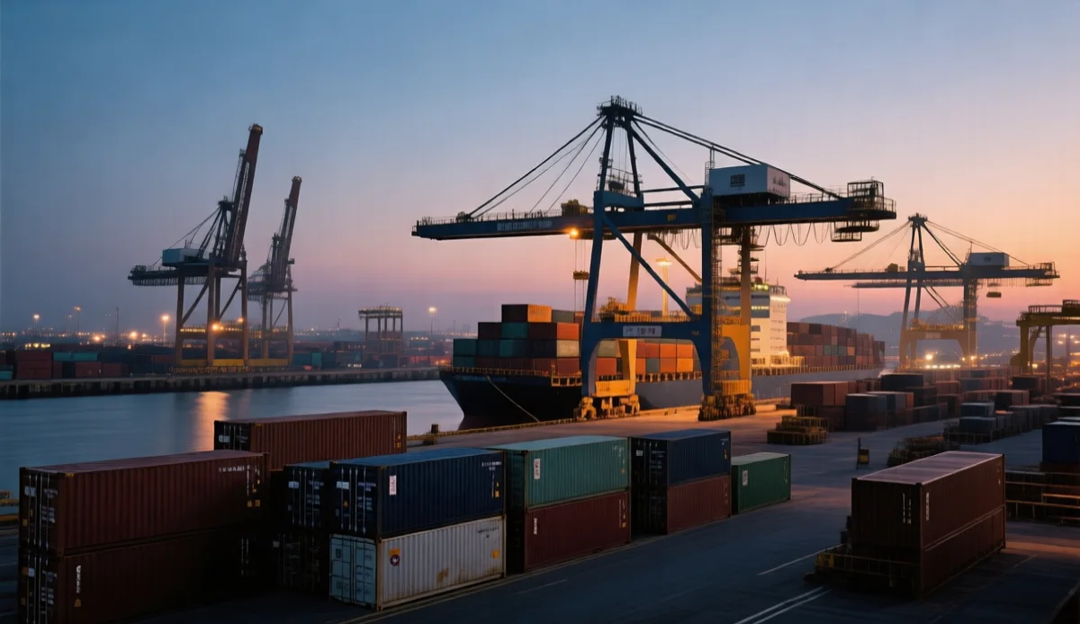 Loaded export containers at a Chinese shipping port ready for ocean freight